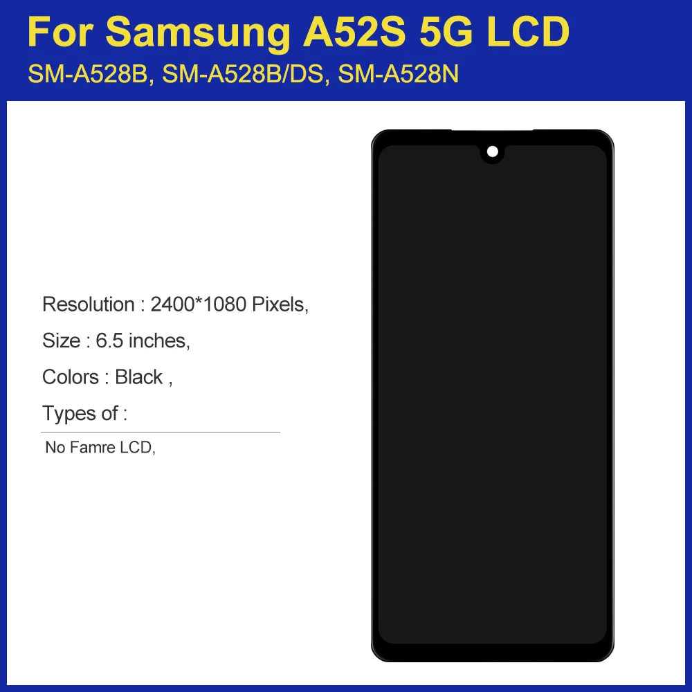 TFT A52S 5G Screen, For Samsung Galaxy A52s 5G LCD Display A528B A528N Touch Screen Replacement Digitizer For Samsung A52S LCD