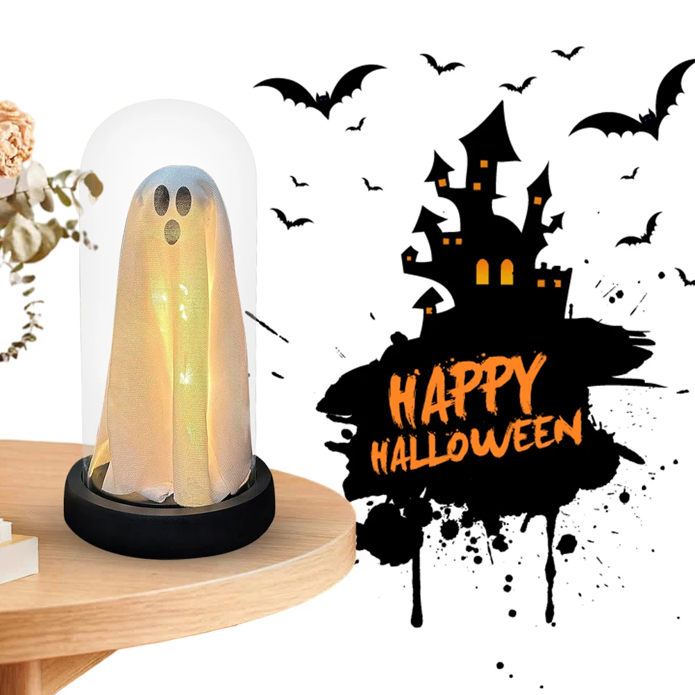 

Halloween Mini Luminous Ghost in A Jar Halloween Ghost in Clear Cloche with Light Tabletop Cute Lighted Ghost in Clear Dome