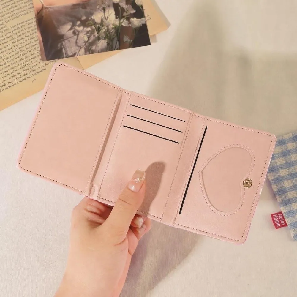 New Polka Dot Pattern Trifold Wallet Glossy PU Leather Multi-Pocket Coin Purse Short Wallet Women