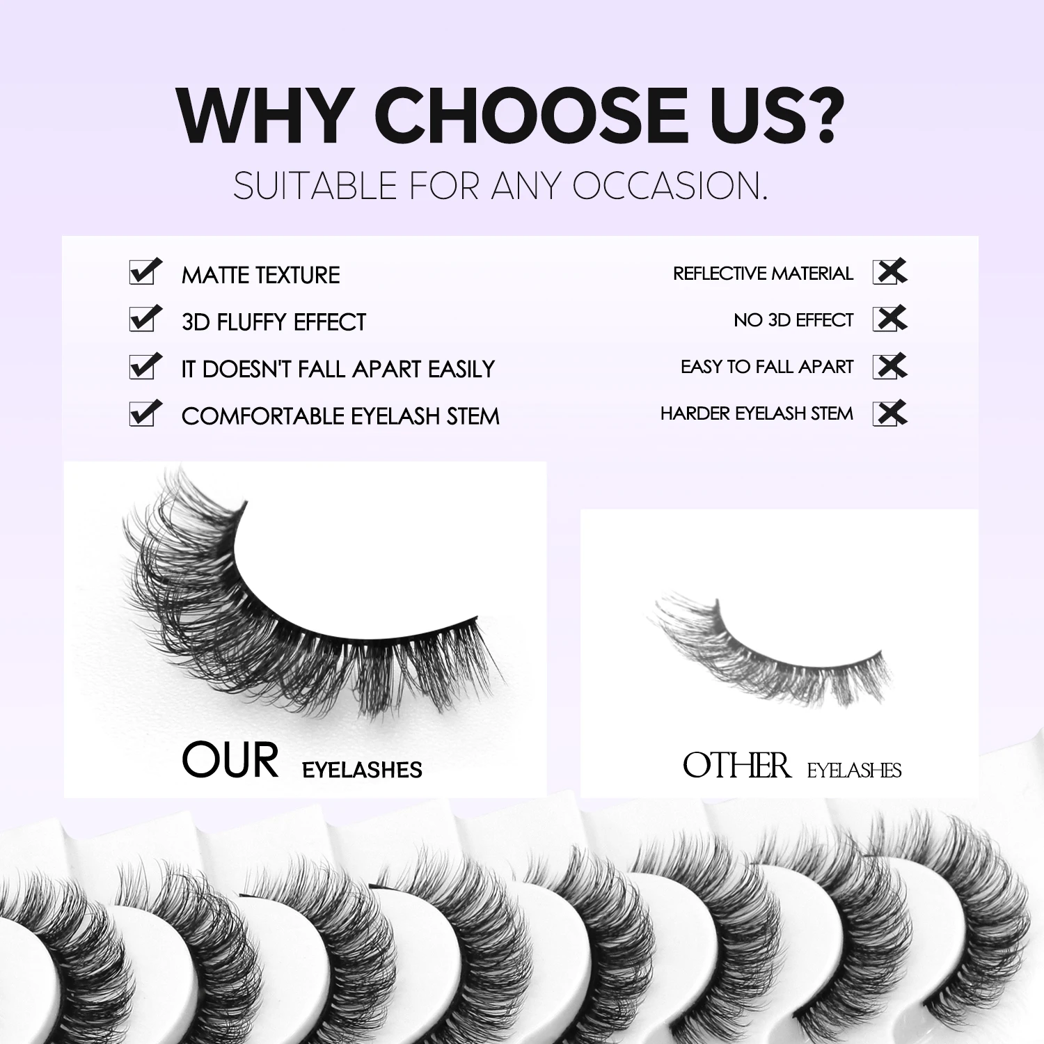 VELTRINAY Faux Mink Cat Eye False Lashes - 3D Wispy Fluffy Set 6