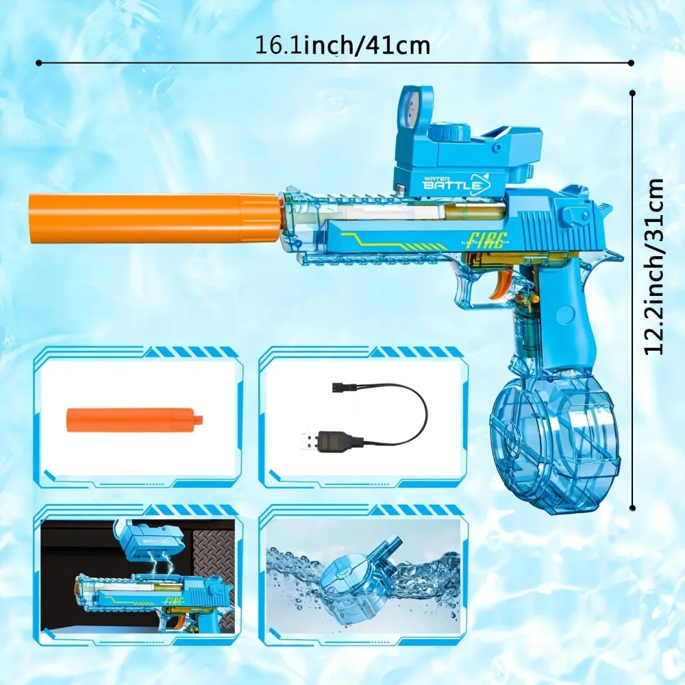 Linkage Electric Water Gun Toy Automatic Water Blaster with Scope & Large Drum for Kids Adults Summer Pool Beach Party