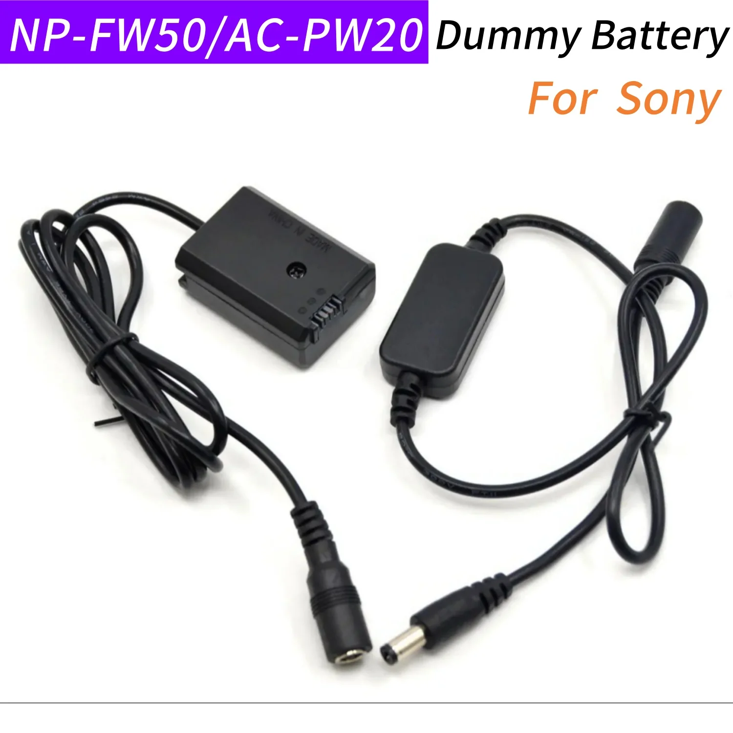 

NP-FW50 Dummy Battery+12V to 24V Step-down Cable for Sony A3500 A6000 A6300 A6500 A7000 A7II A7RII A7SII RX10 RX10II ZV-E10 NEX3