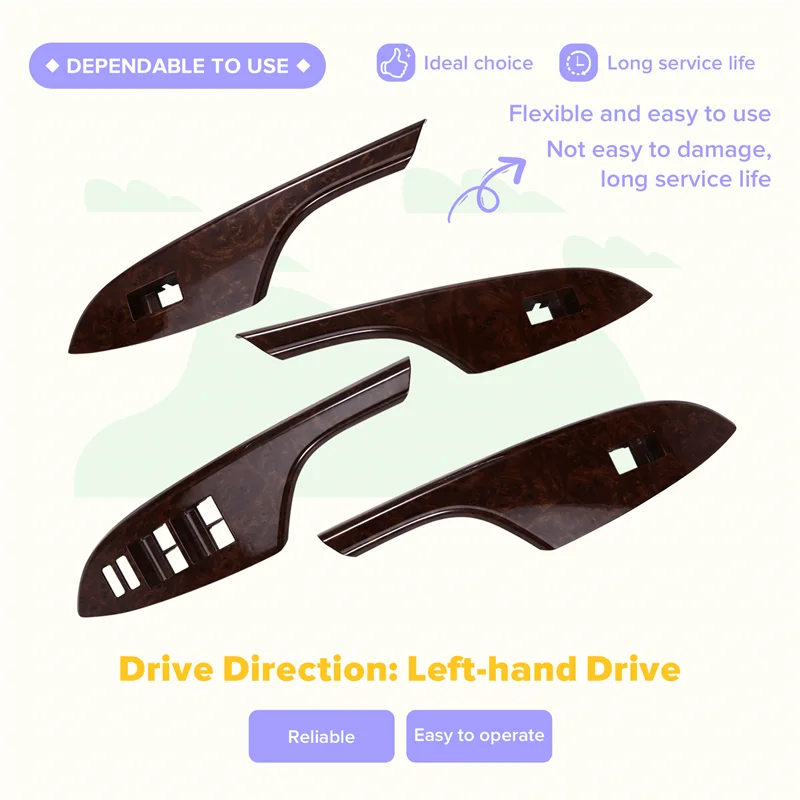 車のウィンドウスイッチパネルドアハンドルアームレストトリムウィンドウリフトカバートヨタカローラ-2006-2013-ピーチ木目