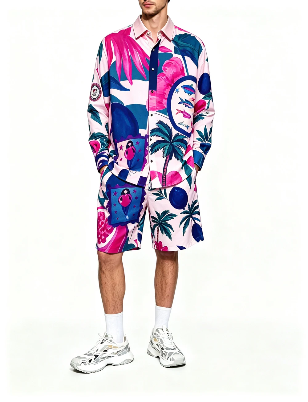 2026 Men's Summer Cool and Breathable Short-Sleeve Set with Colorful Art Pattern Print, Hawaiian Vacation Leisure Comfort Shirt