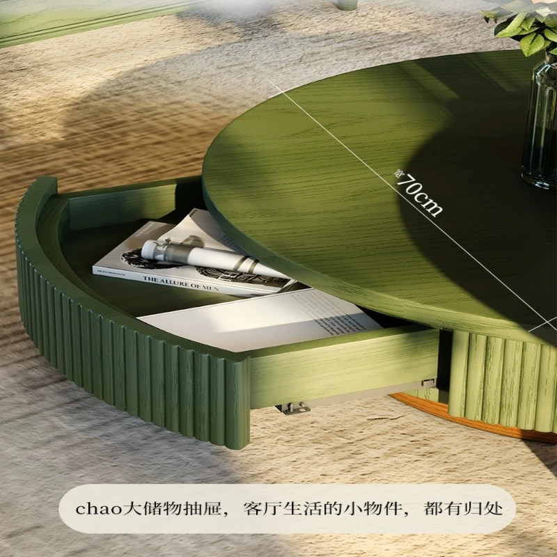 

Medieval coffee table living room size round combination solid wood coffee table French retro small apartment living room