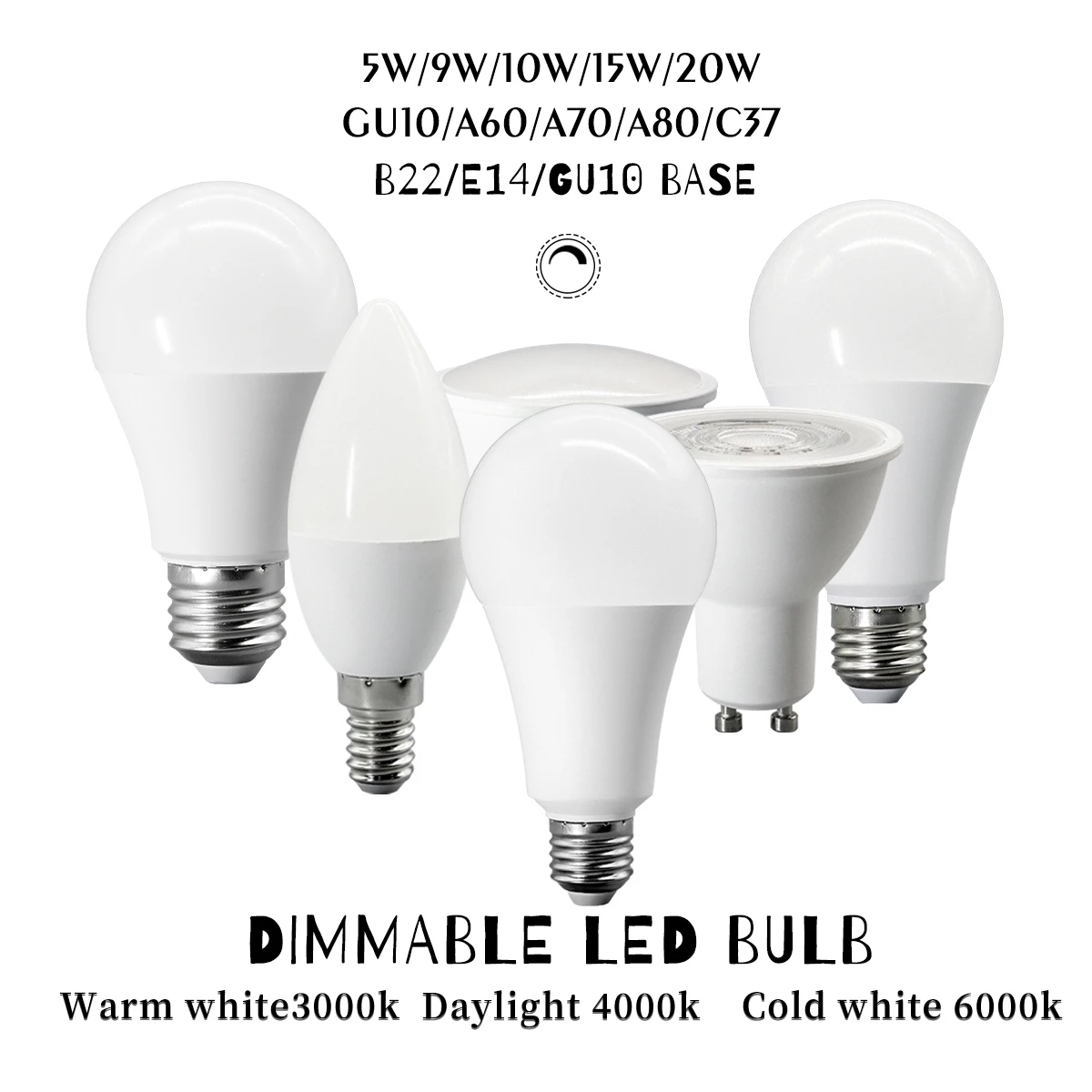20PCS Dimmable E27 E14 GU10 base LED Bulb Lihgt Hight Power 100 Watt Incandescent Headlamp Equivalent 3000K 6000K Bayonet Lights