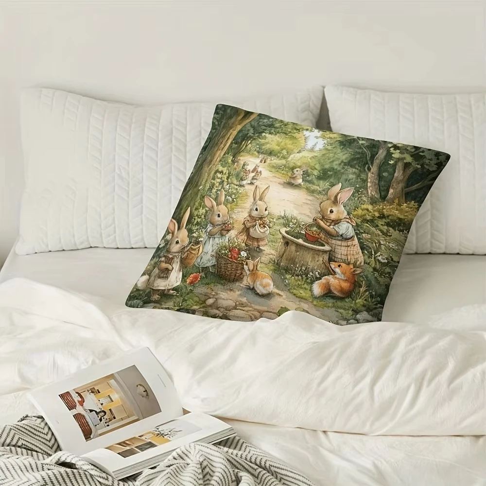 Jungle Rabbit Pattern Easter Decoration Pillow Cover Print Sofa Cushion Case for Living Room Home Decor Gift