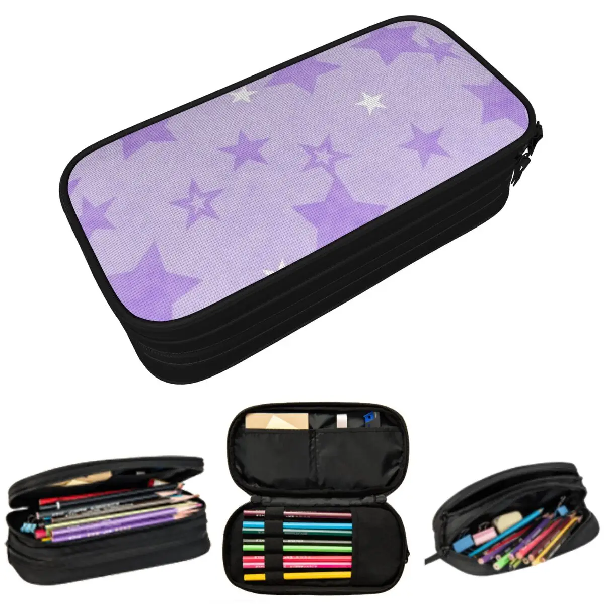 

Purple Series Stars Pattern Pencil Case for Boys Girls School Pen Box Pencil Bag Stationery Supplies Pen Holder Bag