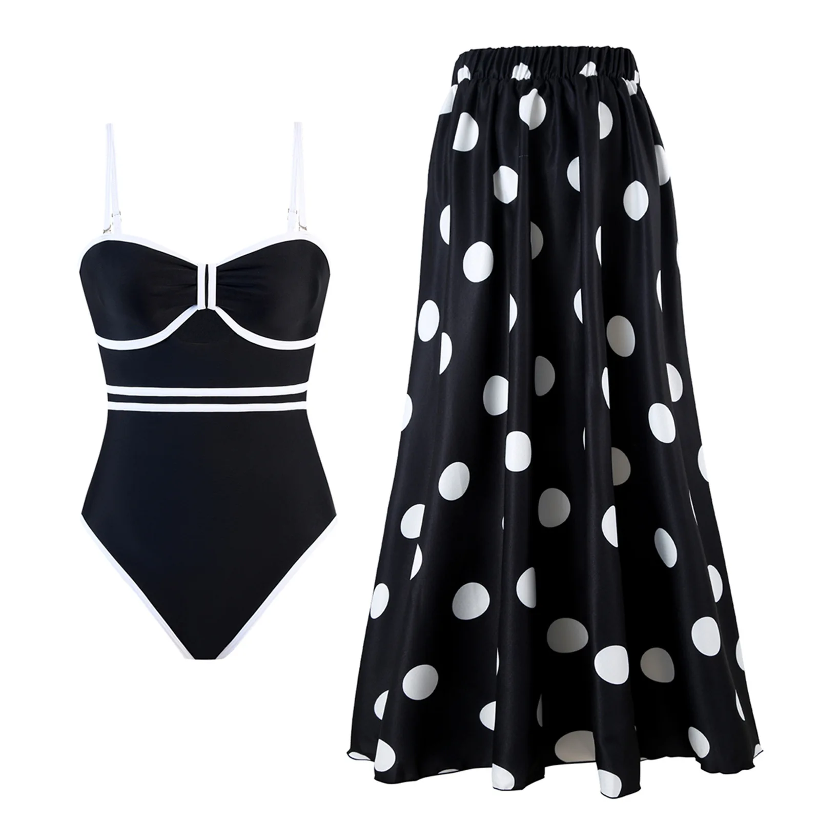 

Black and White One Piece Swimsuits Sexy Hollow Out Women's Bikinis Trend 2025 High Waisted Slimming Swimwear with Round Skirt