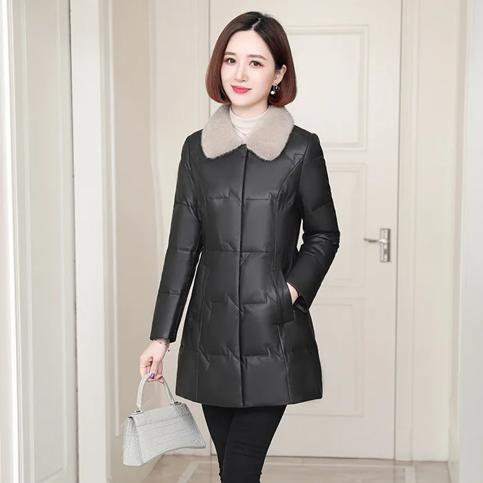 2023 Promotion genuine leather down jacket for women's  winter new product mink collar slimming sheepskin coat for mothers casua