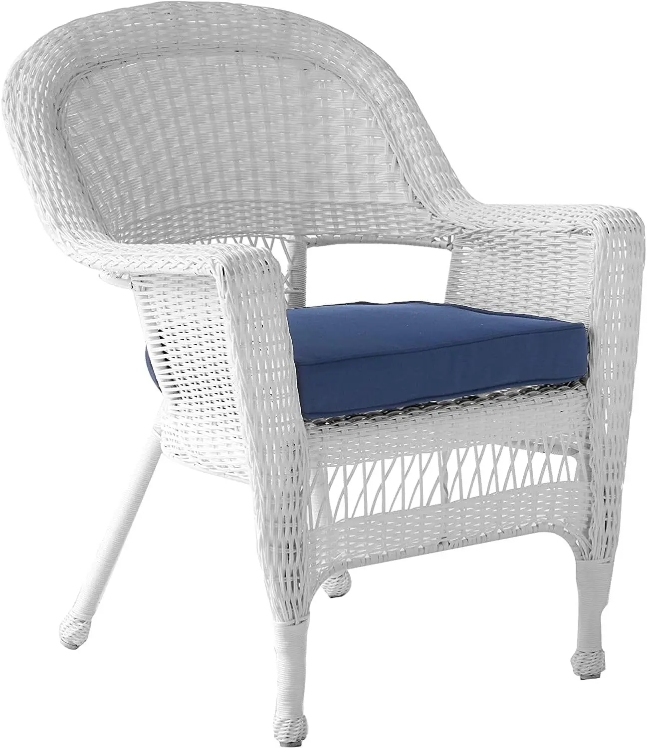 Carell Móveis Wicker Conversa Set, branco com almofadas azuis, 3 pcs