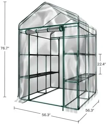 Greenhouse -  greenhouse with frame with 8 Sturdy Shelves and PVC Cover for Indoor or Outdoor Use - 56 x 56 x 76-Inch