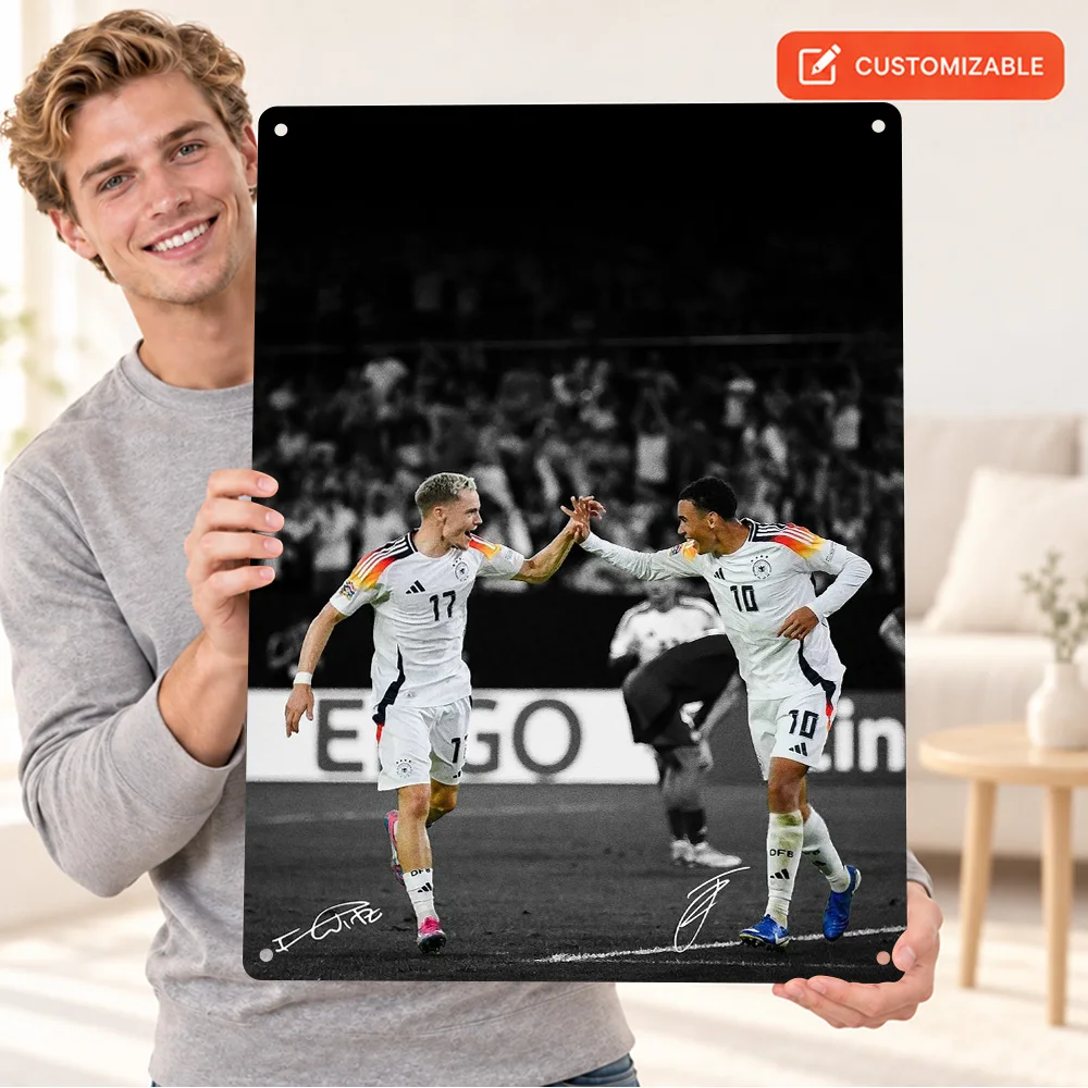 Florian Wirtz And Jamal Musiala Football Players Aluminum Poster Customized Metal Sign Sports Photography Wall Art For Bedroom