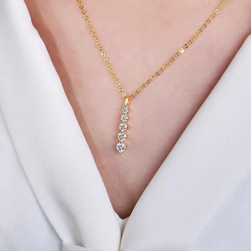 Rrjzz D-Farbiger Runder Moissanit-Anhänger Halskette für Damen 14K Vergoldet 5-Stein Labor-Imitationsdiamant-Halskette GRA-Zertifiziert – Detail 12