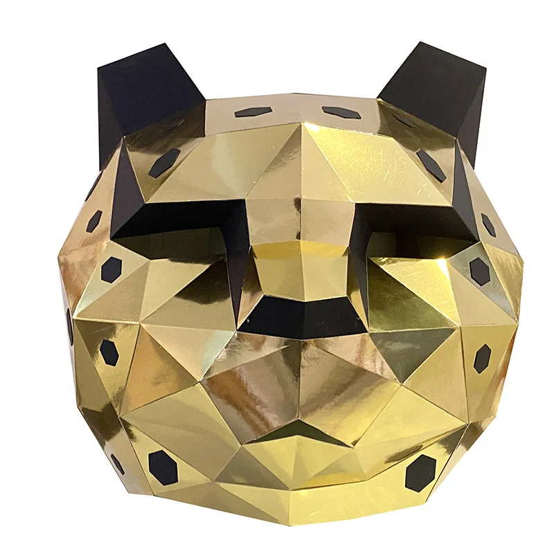 Golden Leopard Mask Paper Model,Small Size,Origami Costume Party Cosplay,3D Papercraft Art,Handmade DIY Craft RTY342