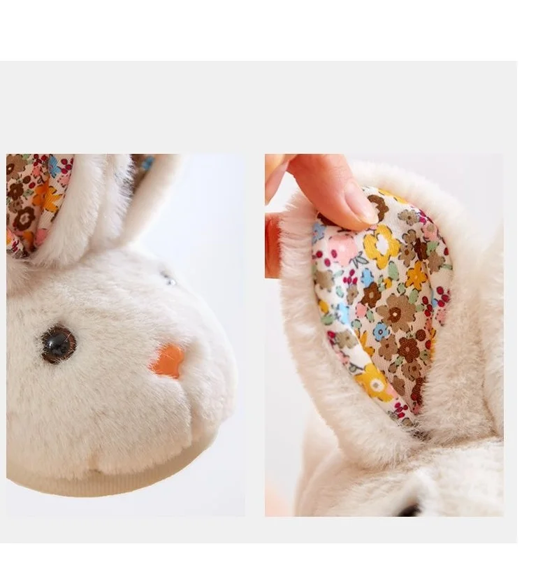 Kawaii Babi Rabbit Slippers Children Cute Animal Kids Indoor House Plush Slippers Winter Warm Fuzzy Bunny Shoes