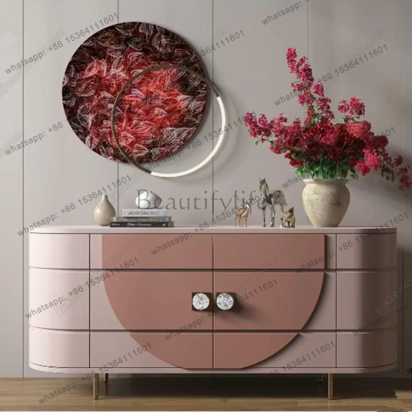 New Chinese side cabinet Italian light luxury modern simple entrance cabinet solid wood