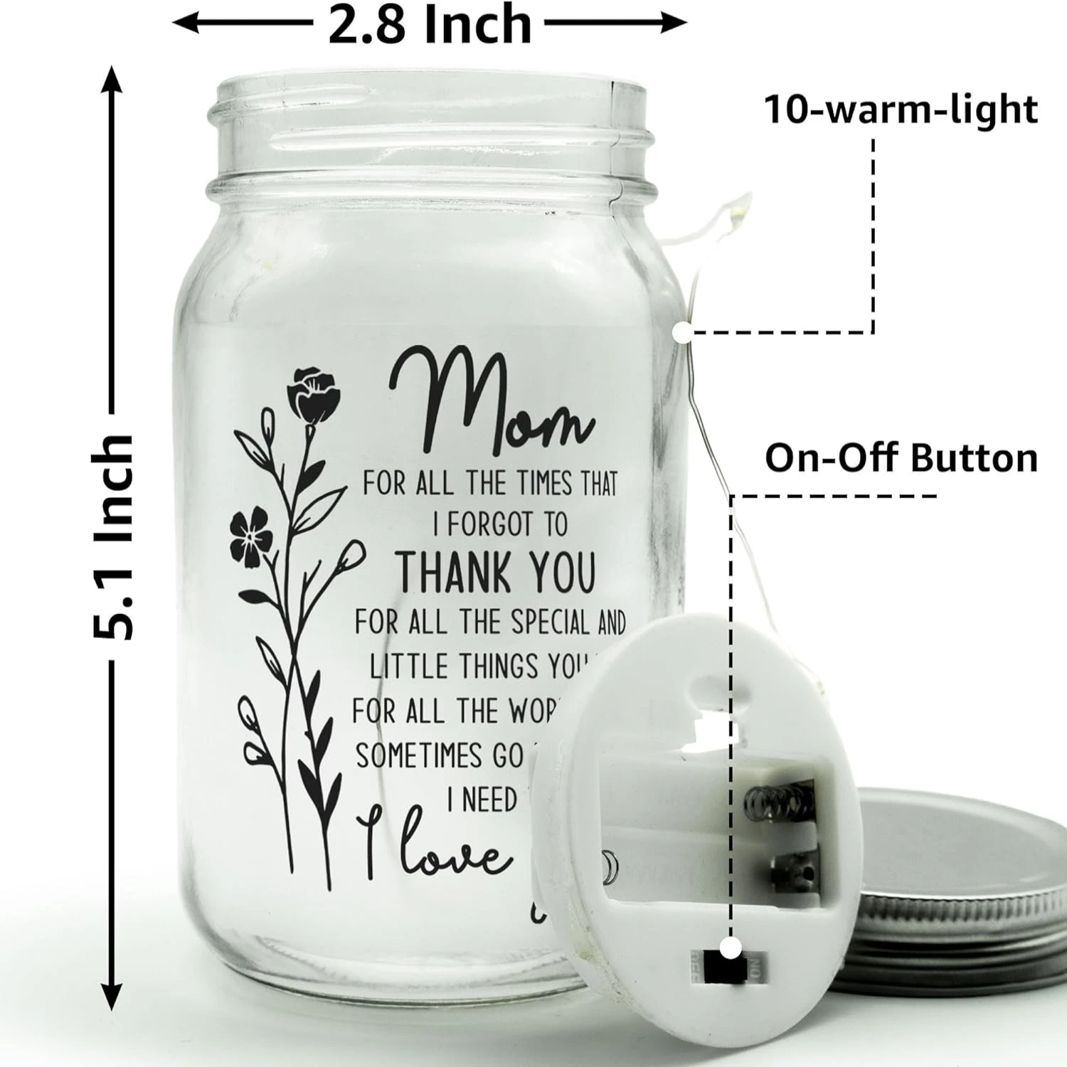 อบอุ่นและอบอุ่น Handmade Rustic Mason Jar LED Nightlight - ของขวัญวันแม่ที่ไม่ซ้ําใครสําหรับเธอ - ของขวัญแม่ที่รอบคอบ - Perfect L