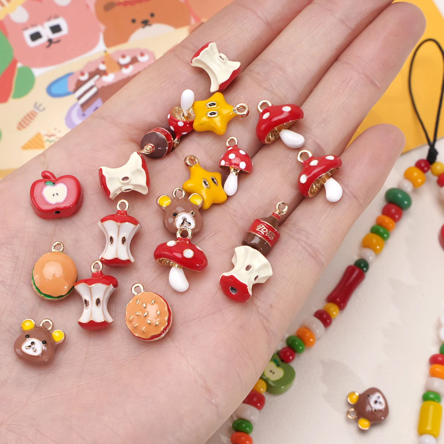 1PC Assorted Shapes Cute Metal Charms Set Apple Mushroom Cola Star Bear Alloy Pendants for DIY Necklace Bracelet Jewelry Making