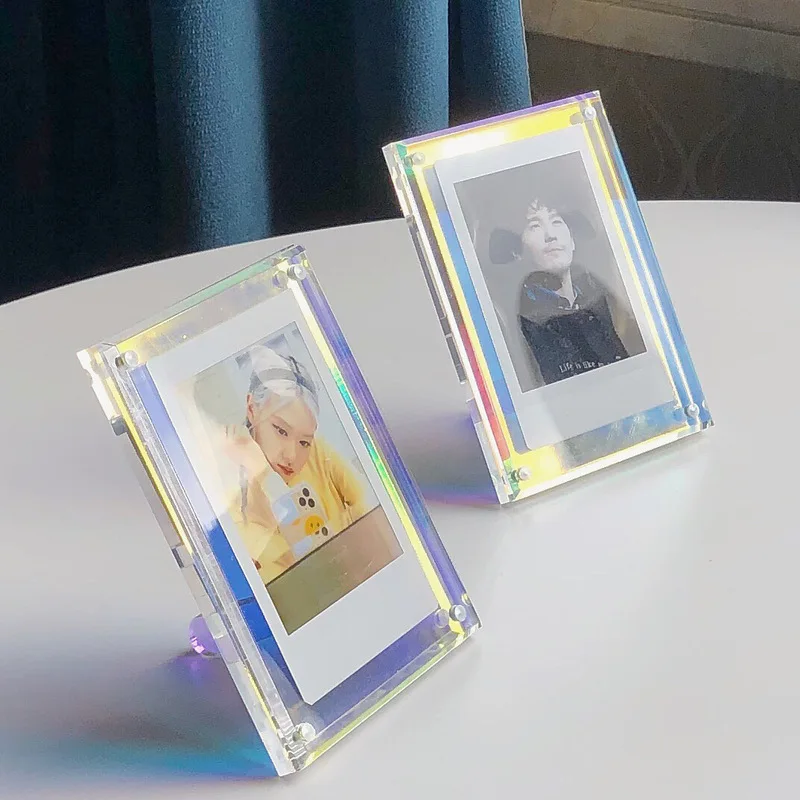 Promotional Display Stand Transparent Label Paper Acrylic Strong Magnetic Double Side 3 Inch Polaroid Photo Frame