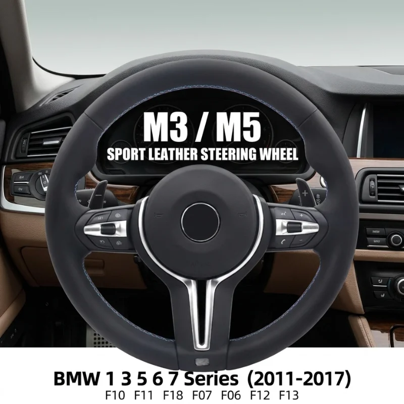 Volant sport en cuir M3/M5 pour BMW Série 1 3 5 6 7 F10 F11 F18 F07 F06 F12 F13 (2011-2017) Accessoires intérieurs de voiture