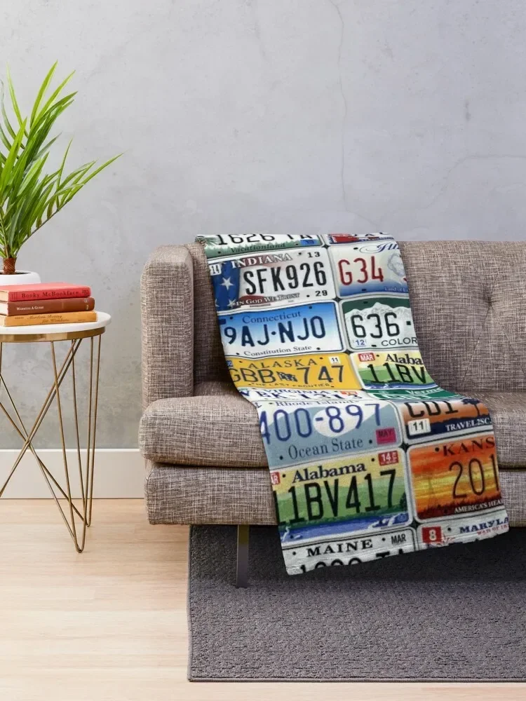 Collage of All 50 License Plates of USA United States of America Throw Blanket Vintage heavy to sleep Blankets