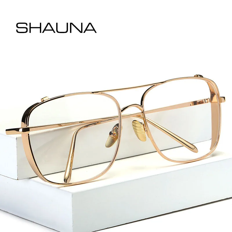 SHAUNA Anti-Blue Light Oversized Women Punk Glasses Frame Brand Designer Fashion Men Rectangle Metal Computer Eyeglasses