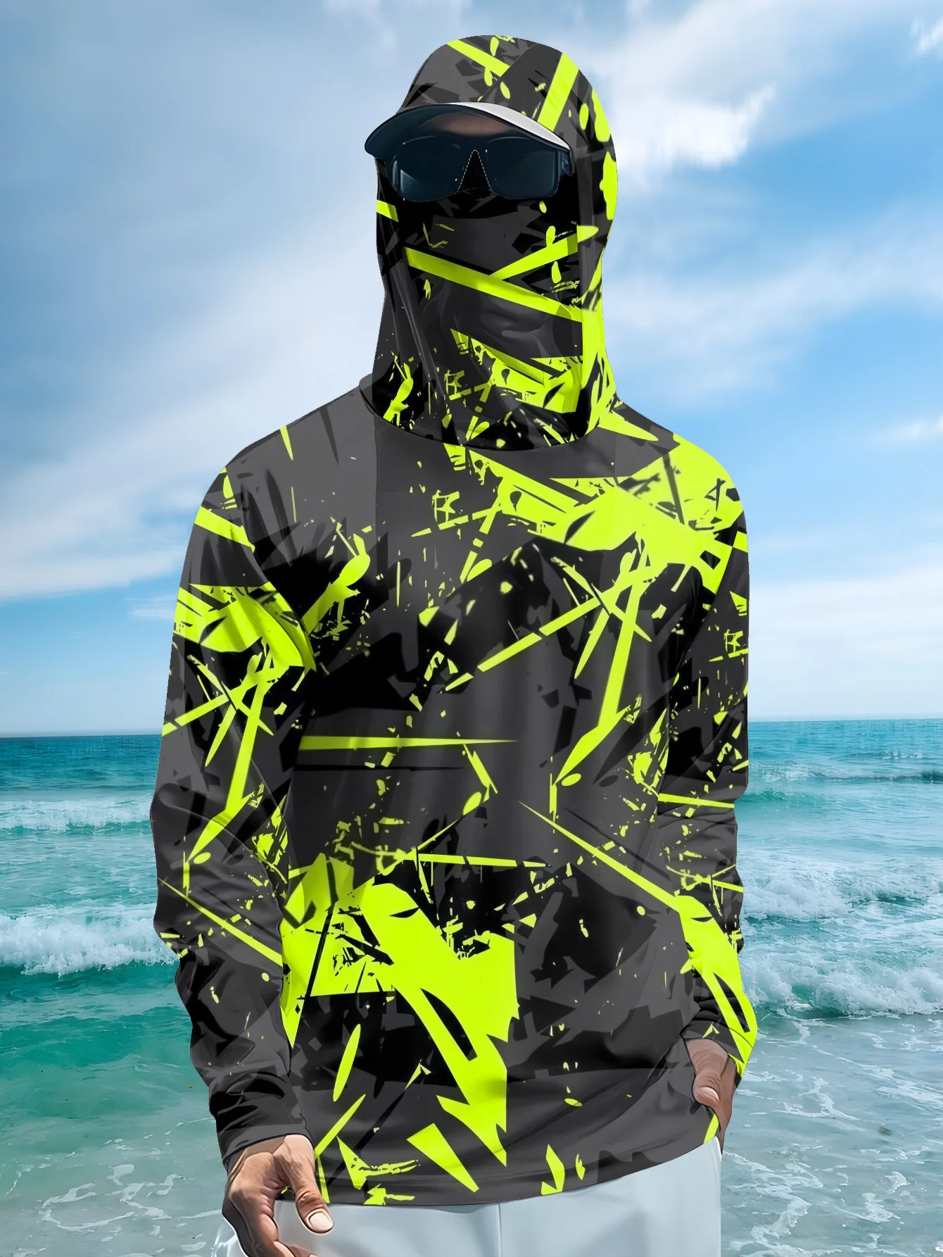 Fishing Shirts Men Sun Protection Hoodie Mask All-in-one Fishing Clothing Ropa Pesca Hunting Camping Angling T-shirt image 2