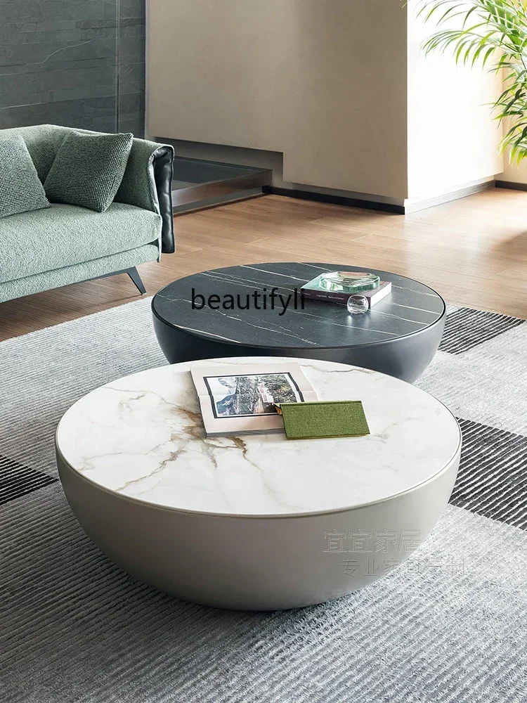 

53 Qiji Style Italian Style Stone Plate Coffee Table Simple Modern Large Apartment Designer Light Luxury round Home Tea Tab