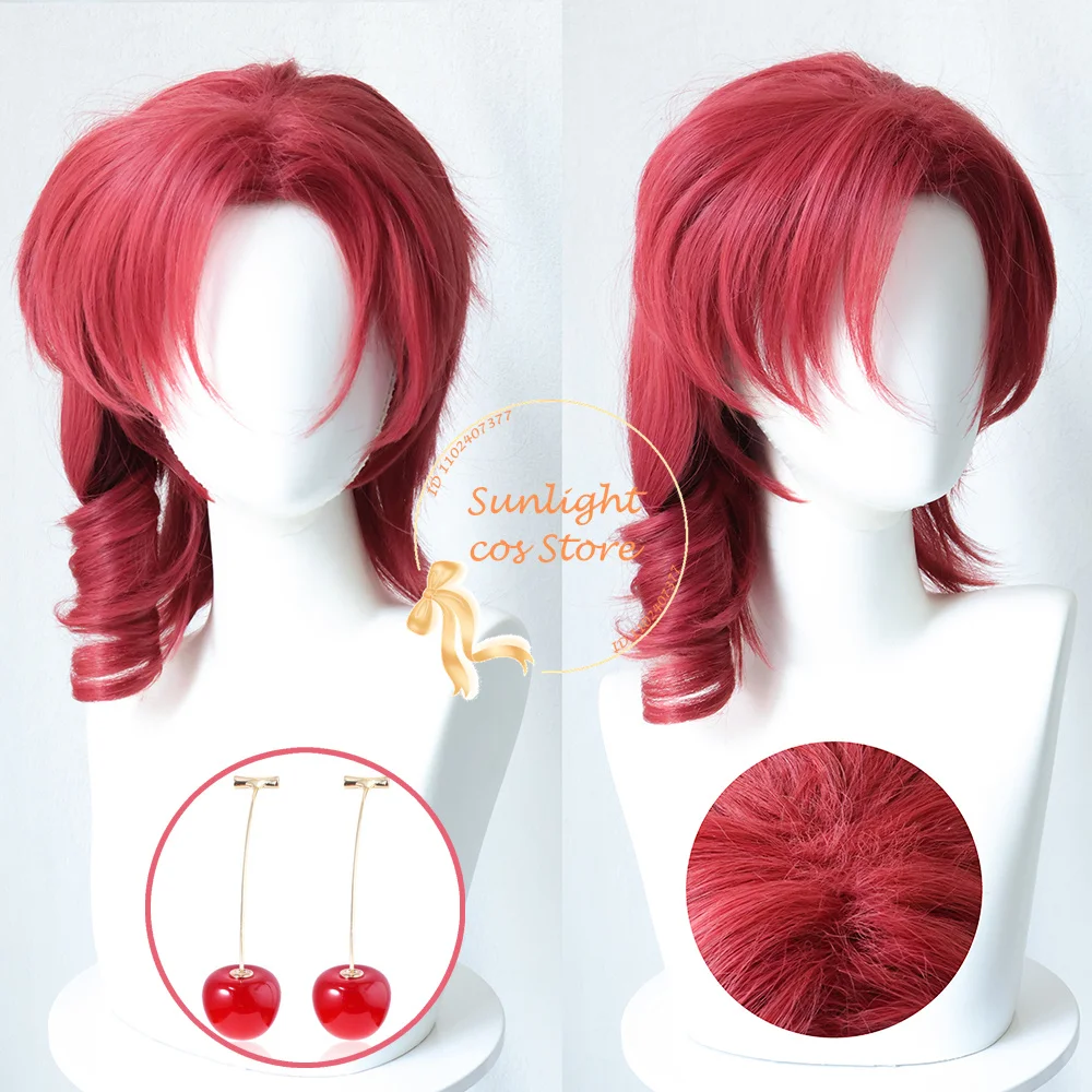 

Kakyoin Noriaki Cosplay Wig Dark Red Roman Curls Wigs Heat Resistant Synthetic Hair For Men Women Halloween Cosplay Anime Wig