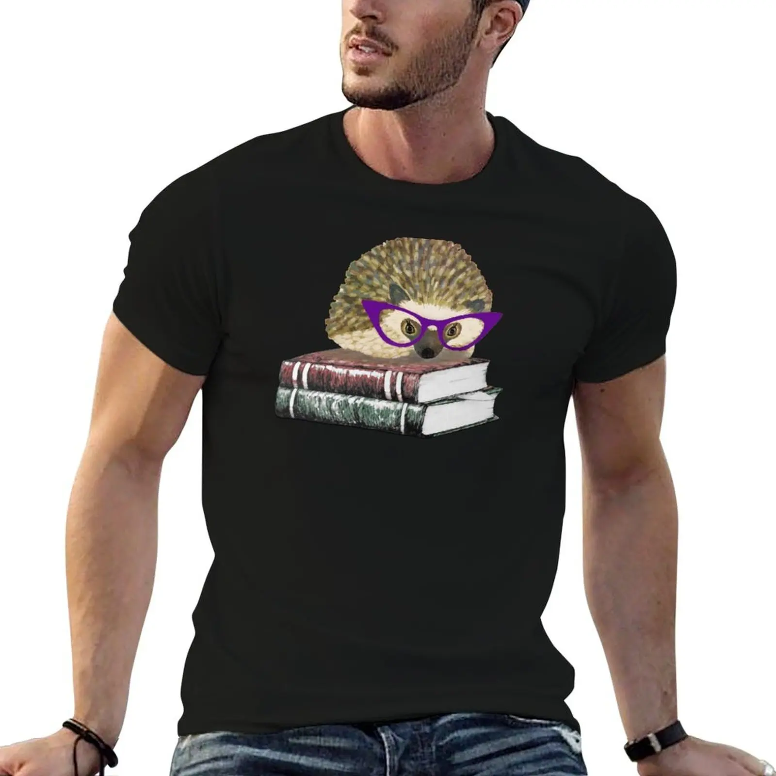 Adorable Literary Hedgehog wearing Glasses T-Shirt funny t shirts dark humor anime tshirt graphic t shirts for man T-shirt