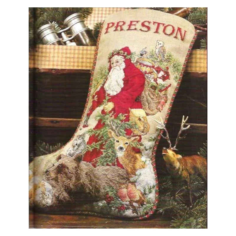 Counted Cross Stitch Kit Woodland Santa Stocking Christmas Remembered Animals Bear Home Decoration Dim 11336