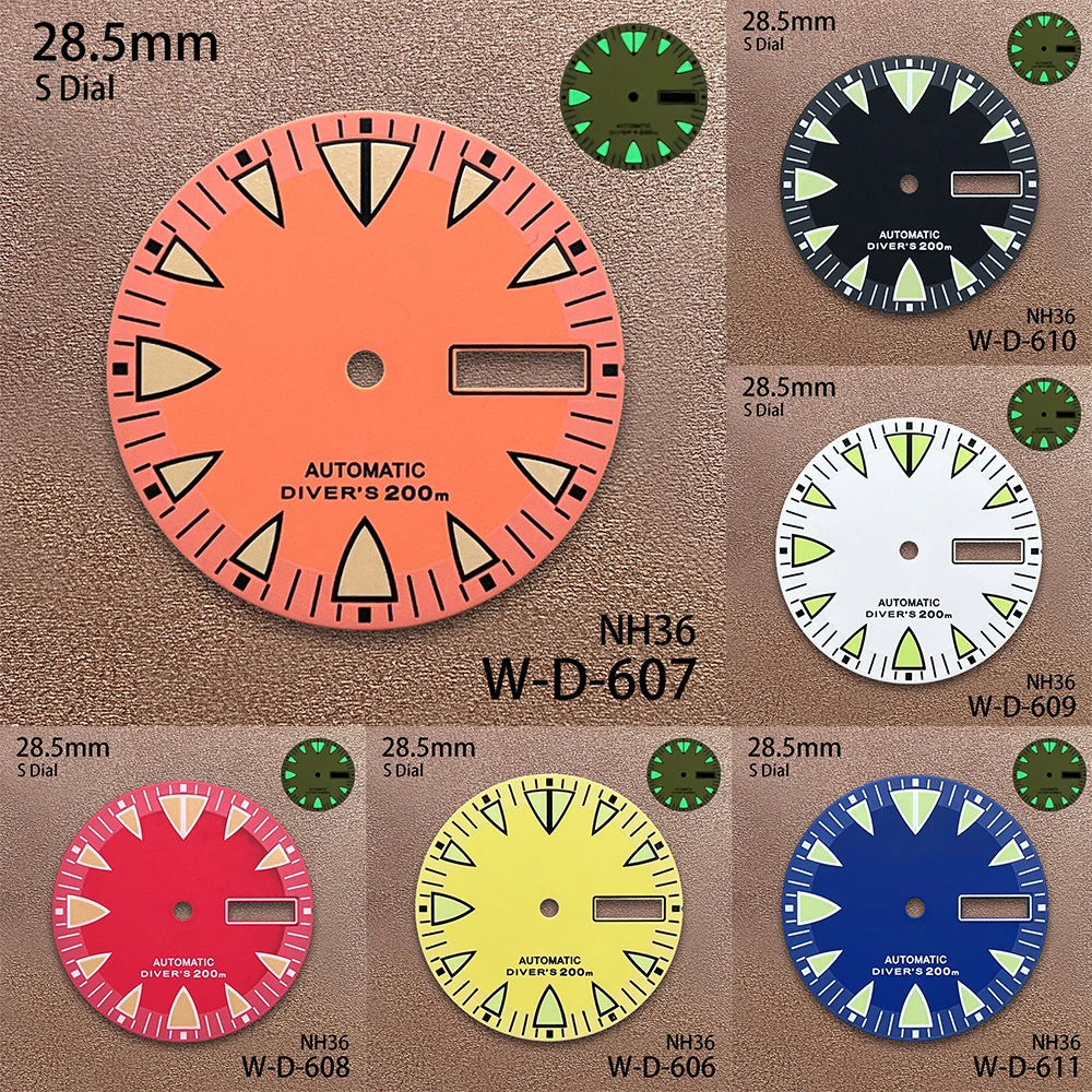 

28.5mm S Logo Dive Dial Fit NH36/4R36 Automatic Movement C3 Green Luminous Quality Watch Modification Accessories