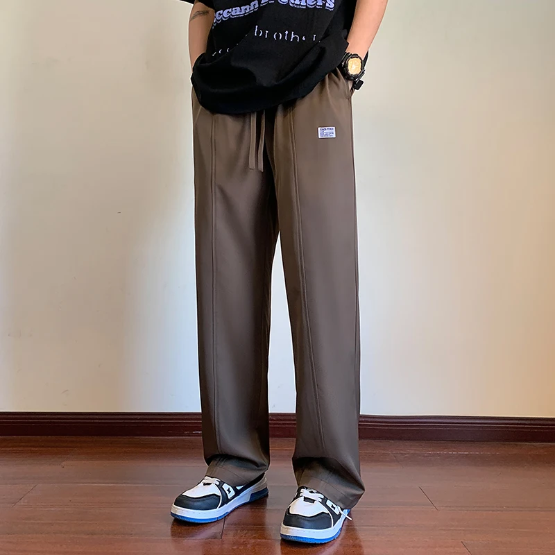 

Мужские летние тонкие повседневные брюки из ледяного шелка, прямые, широкие, свободного кроя, спортивные, модные, больших размеров