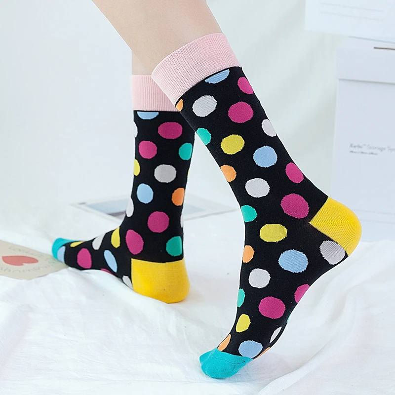 Funny Fashion Hip Hop Men Women Unisex Socks Happy Colorful Square Diamond Dot Harajuku Skateboard Cotton Casual Crew Socks Sox