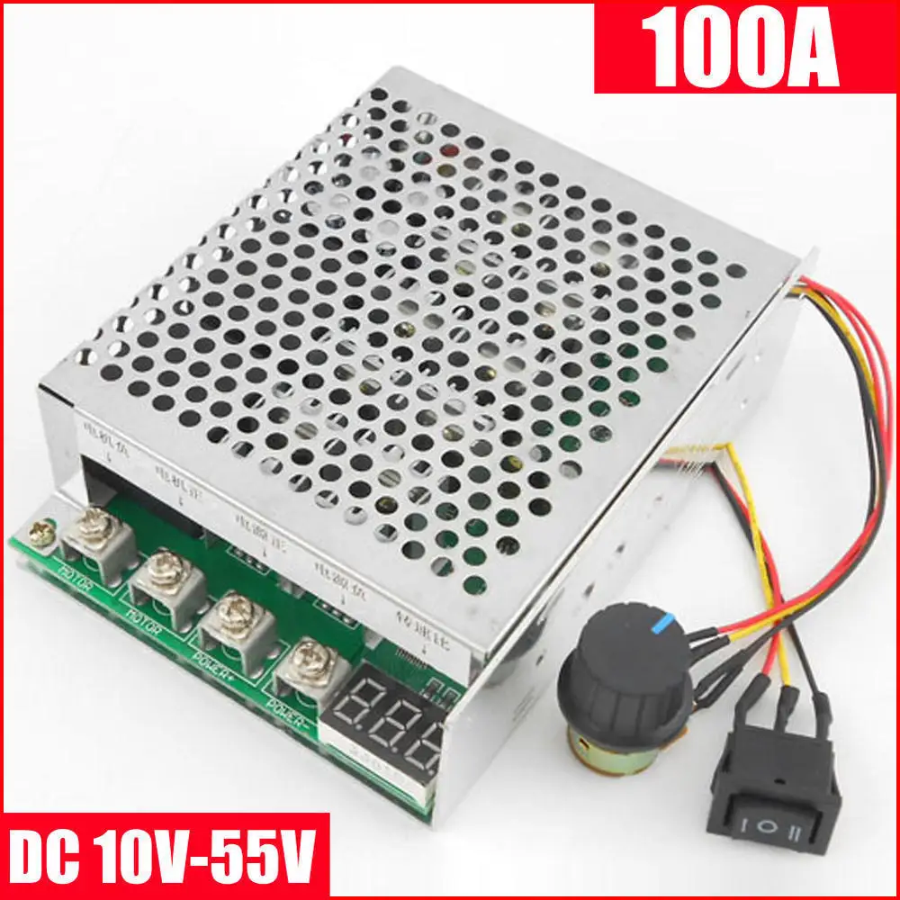 DC Motor Speed Regulator 0-100% Digital Display 2000W DC10V-55V 100A PWM Motor Speed Controller CW CCW Reversible S-witch