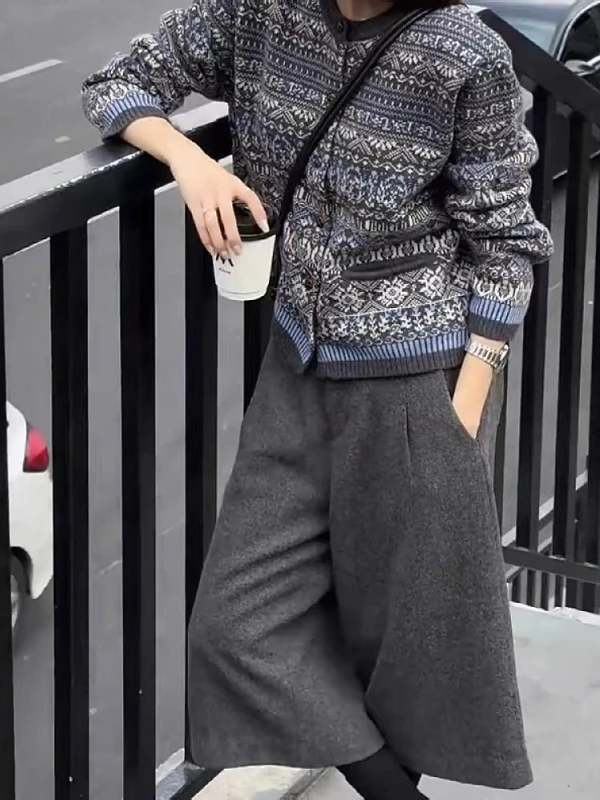 Ay Pantalones de pierna ancha de lana para mujer, pantalones informales adelgazantes de talla grande, cintura alta, corte recto, para ir al trabajo