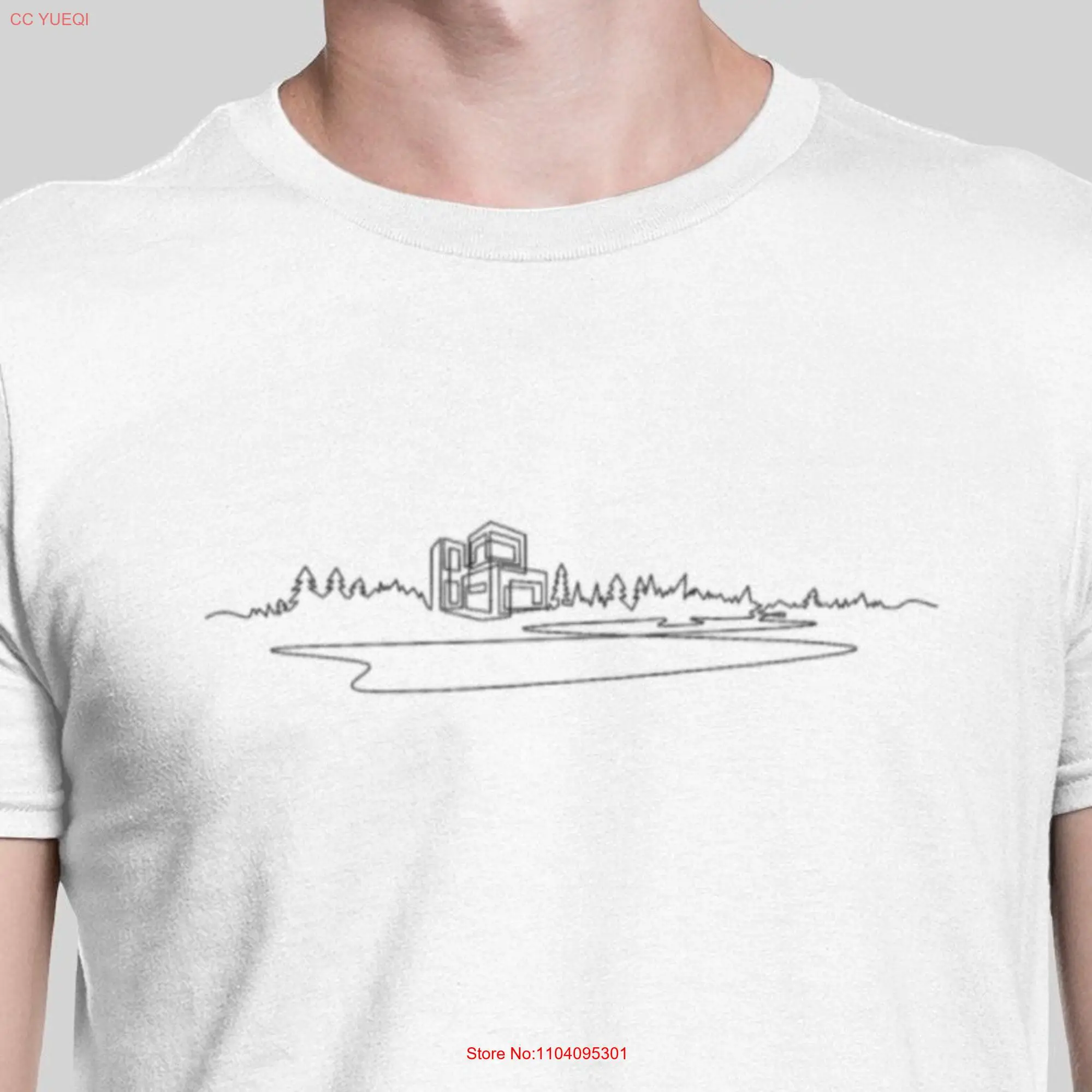 Modern Architecture Sketch ArT T Shirt Lake House Design Life Line long or short sleeves