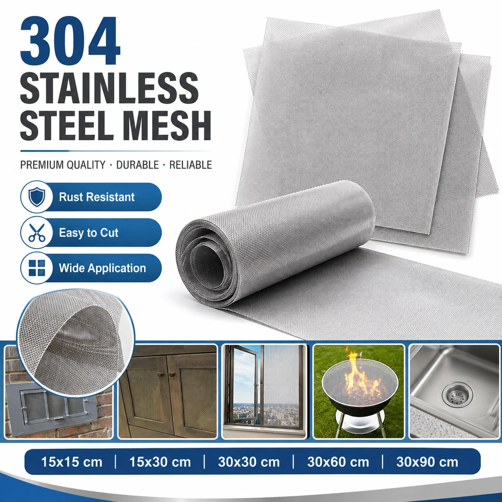 1pcs 4-500Mesh 304 Stainless Steel Mesh Filter Net Metal Front Repair Fix Mesh Filtration Woven Wire Screening Sheet Screening