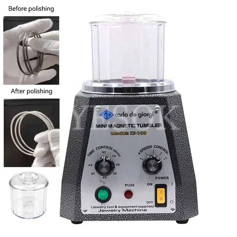 Mini Magnetic Tumbler Magnetic Polishing Machine Diamond Polishing Tumbler Gemstone Polisher/KT-100/200w