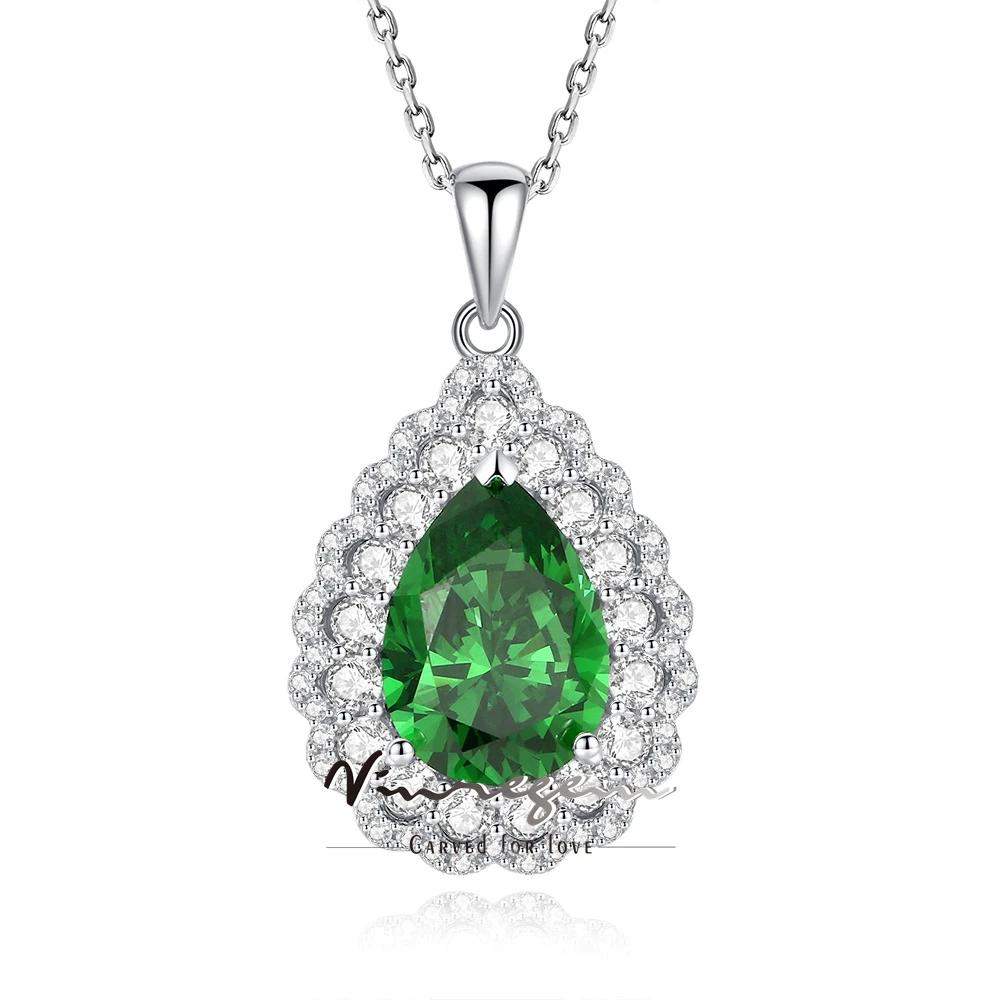 Vinregem 10*14MM Pear Cut Citrine Emerald Aquamarine High Carbon Diamond Gems Necklaces Pendant 925 Sterling Silver Fine Jewelry