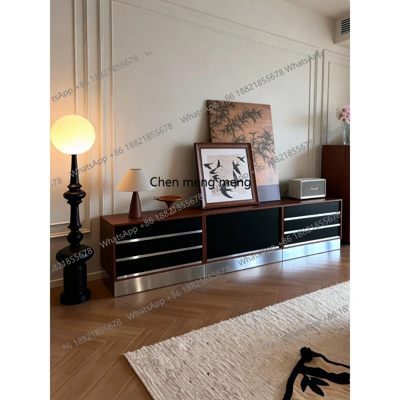 

TV cabinet combination solid wood, living room small apartment household integrated with storage