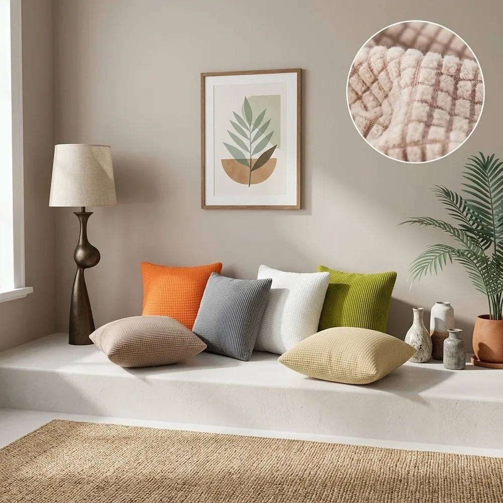 2pcs Sofa Throw Pillows Corn Fleece Pillowcases Lumbar Pillows Living Room Mat Pillow Cover 45*45 Cm Square Cushions