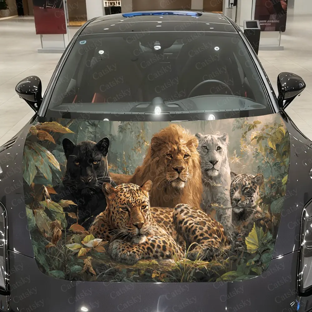 Dynamic Forest Beast Group Print car hood stickers, waterproof self-adhesive, scratch resistant, easy to stick, durable car PVC