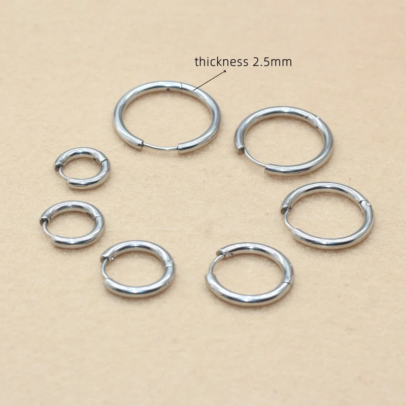 

1Pair 316 Stainless Steel Line Classical 2.5mm 8/10/12/14/16/18/20mm Hoop Earrings No Fade Allergy Free