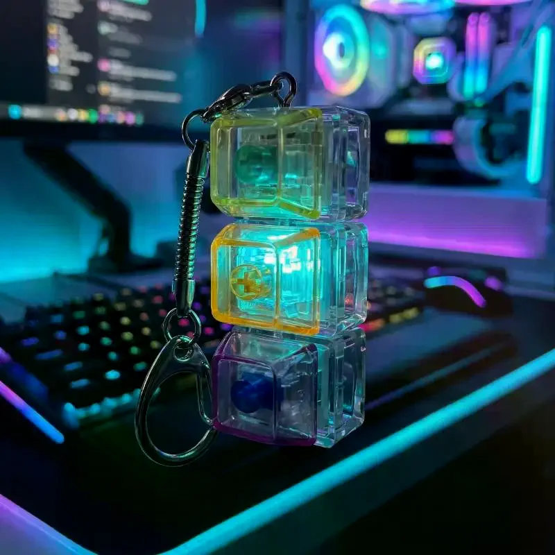 3 Keys Mechanical Keyboard Axis Tester Keychain Stress Relief Clicker Fidget Keyboard With LED Decompression Tools Pendant Gifts