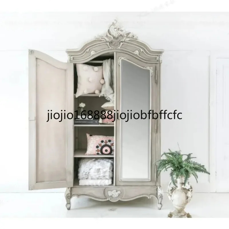 Suitable for French retro solid wood carving flower old locker American small apartment bedroom wardrobe