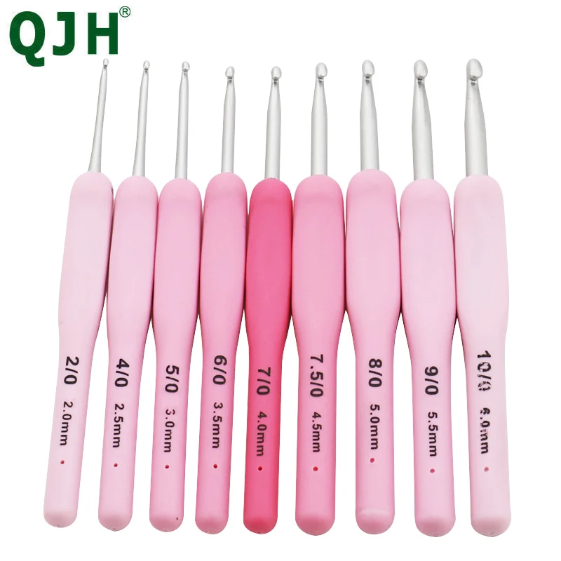 Juego de 9 Uds de ganchos de ganchillo con mango de silicona, agujas de tejer de aluminio, suéter tejido con cabeza de gancho hecho a mano, manta