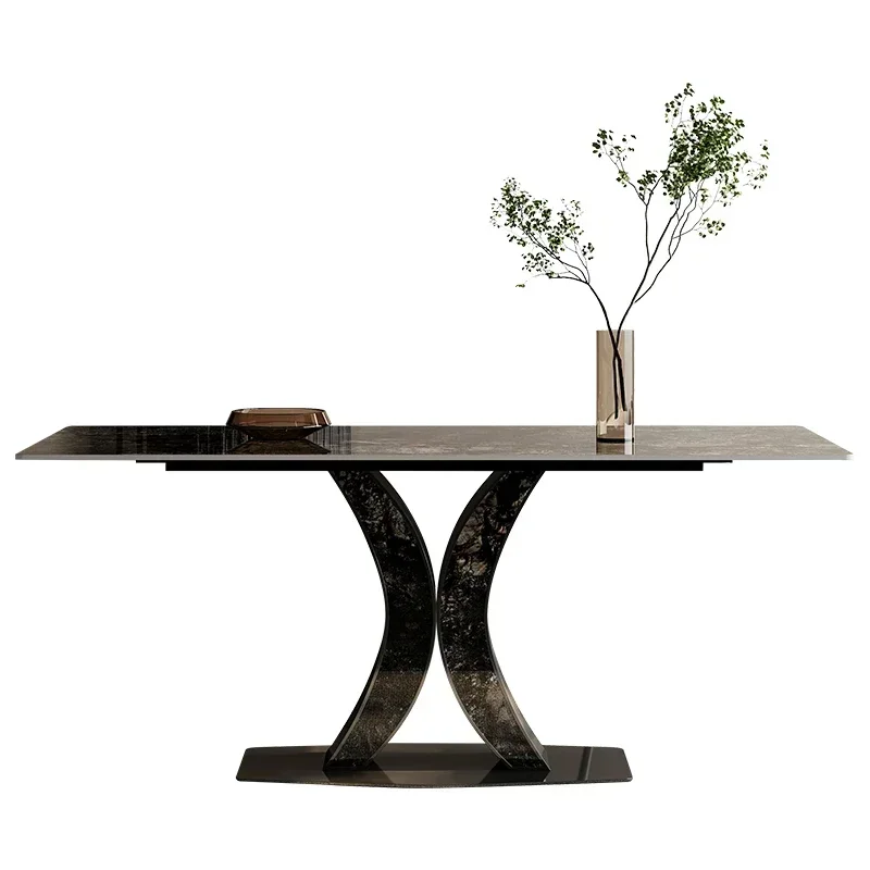 

~Роскошный обеденный стол из сланца, прямоугольный семейный обеденный стол для квартиры, современный простой обеденный стол и набор стульев