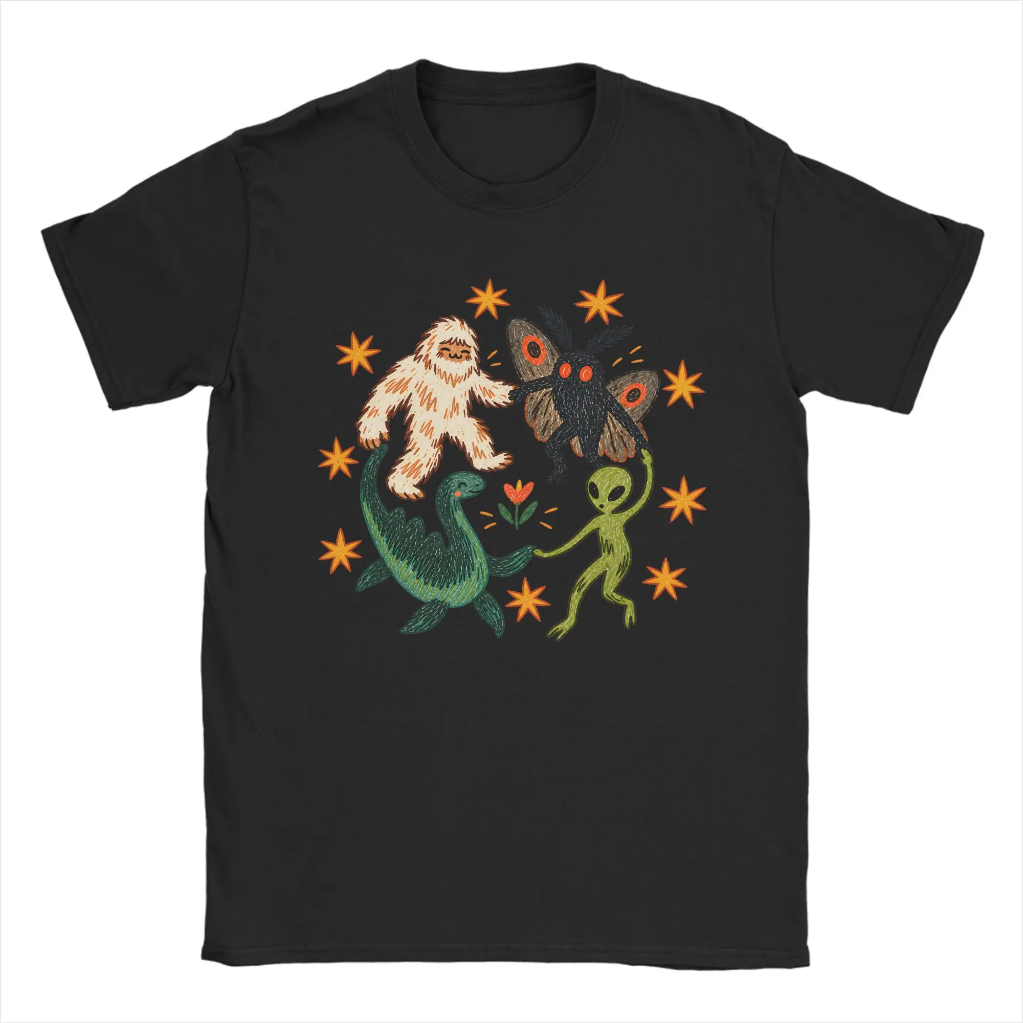 Cryptid Creatures Bigfoot Mothman Alien Loch Ness Monster T Shirt Beach T-Shirts Cotton Tshirt For Couple Short Sleeve Tops